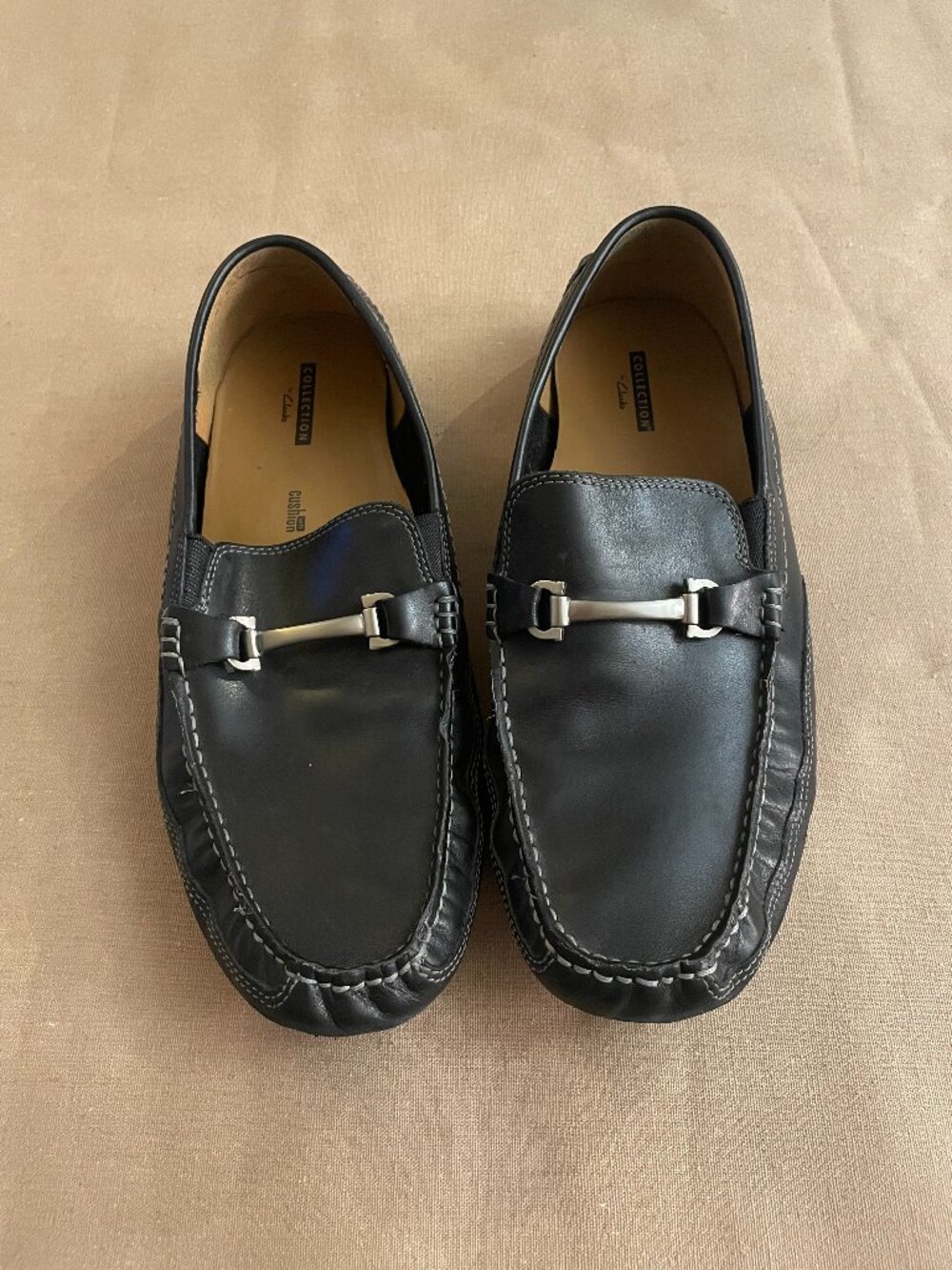 Clarks Mens Bit Loafer Men's Sz 10.5 Driving Shoe Black Leather Slip On Moccasin